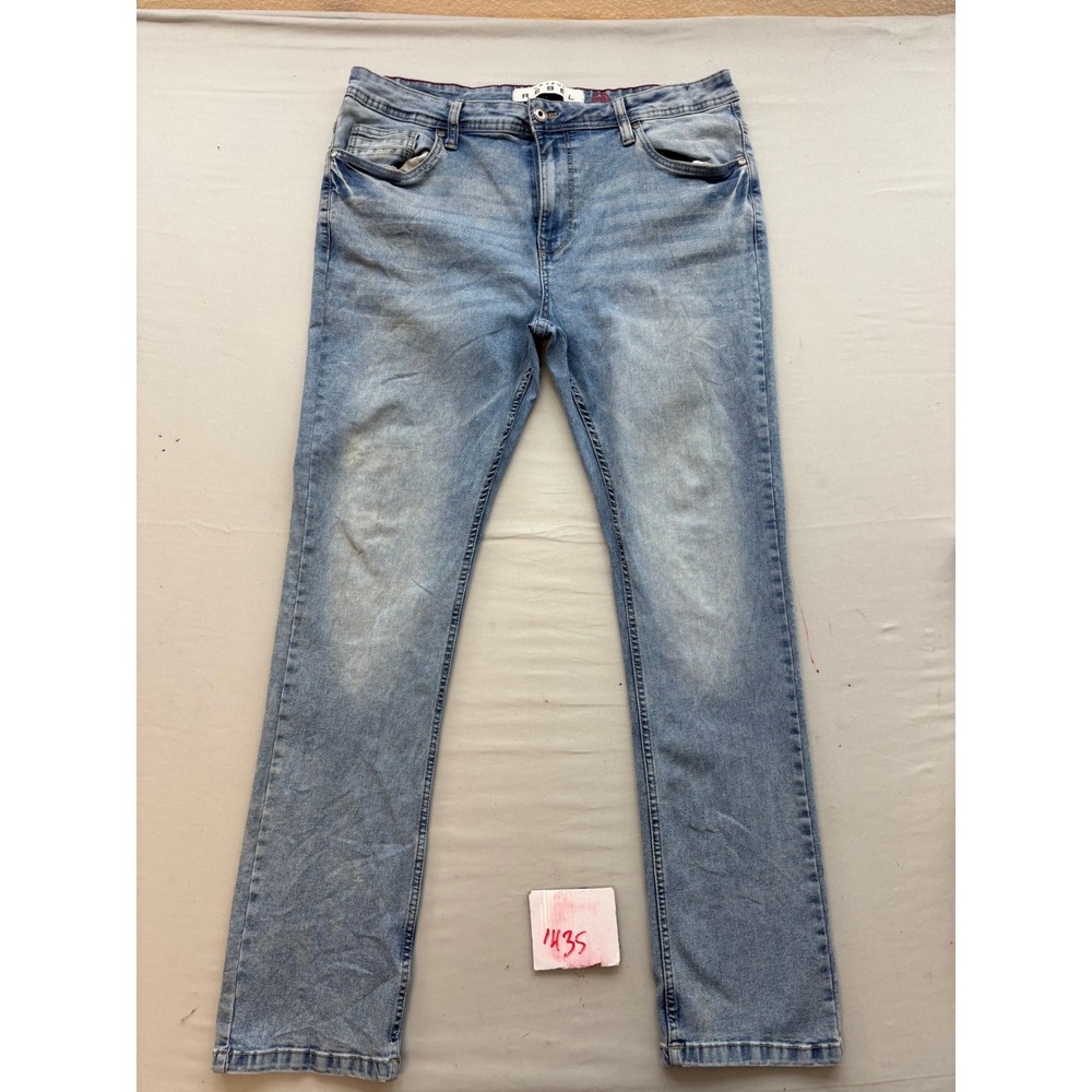 Artful Rebel Mens Light Wash Straight Leg Jeans Red Contrast Stitching 38x32